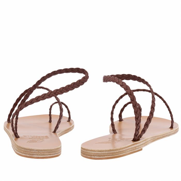 Women Ancient Greek Sandals Eleftheria Leather Braided Sandals Coffee | JVU6050OI