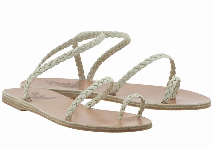 Women Ancient Greek Sandals Eleftheria Leather Braided Sandals White | EOS2120KU