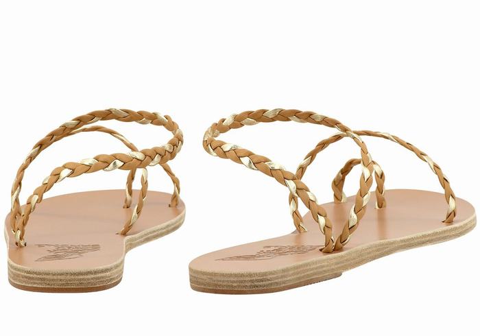 Women Ancient Greek Sandals Eleftheria Leather Braided Sandals Beige Gold White | RCB8630ZX