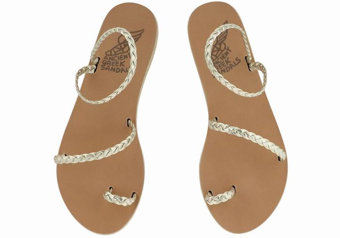 Women Ancient Greek Sandals Eleftheria Leather Braided Sandals Gold White | VQC3352NQ