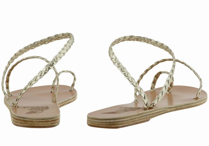 Women Ancient Greek Sandals Eleftheria Leather Braided Sandals Gold White | VQC3352NQ