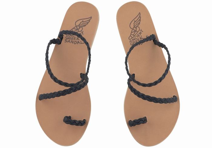 Women Ancient Greek Sandals Eleftheria Leather Braided Sandals Dark Blue | FWO2845FA