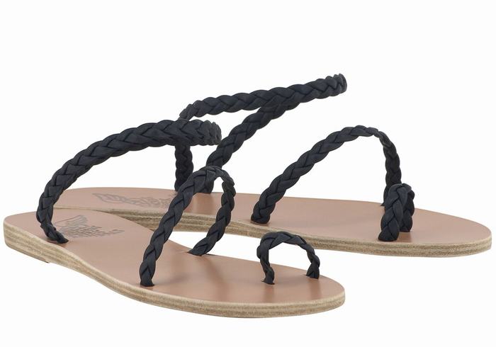 Women Ancient Greek Sandals Eleftheria Leather Braided Sandals Dark Blue | FWO2845FA