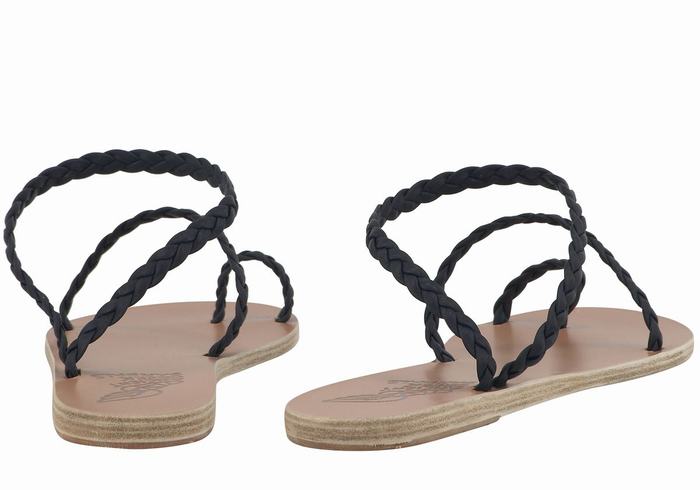 Women Ancient Greek Sandals Eleftheria Leather Braided Sandals Dark Blue | FWO2845FA