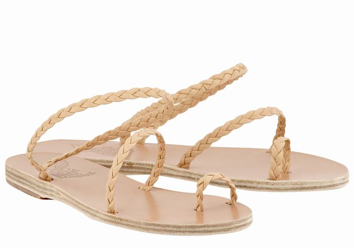 Women Ancient Greek Sandals Eleftheria Leather Braided Sandals Beige | XJV8982ZL