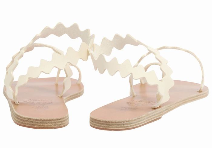 Women Ancient Greek Sandals Eleftheria Onda Leather Toe-Post Sandals White | TXP8843VX