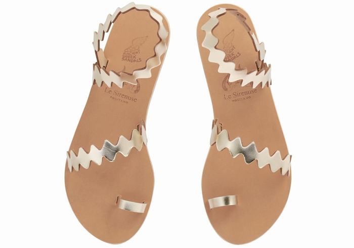 Women Ancient Greek Sandals Eleftheria Onda Toe-Post Sandals Gold White | NGZ7436GO