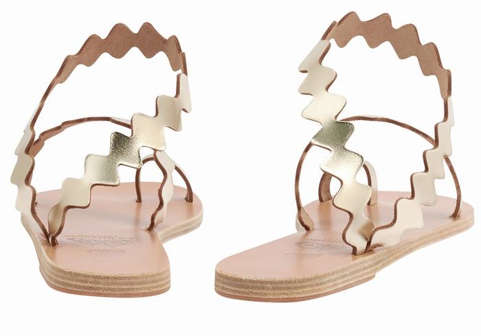 Women Ancient Greek Sandals Eleftheria Onda Toe-Post Sandals Gold White | NGZ7436GO