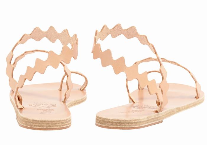 Women Ancient Greek Sandals Eleftheria Onda Leather Toe-Post Sandals Beige | ASK3696CI