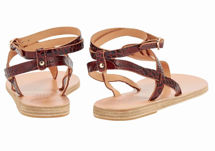 Women Ancient Greek Sandals Estia Ankle Strap Sandals Dark Red Black | QRH3833GT