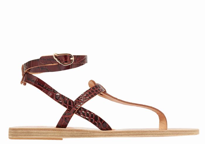 Women Ancient Greek Sandals Estia Ankle Strap Sandals Dark Red Black | QRH3833GT