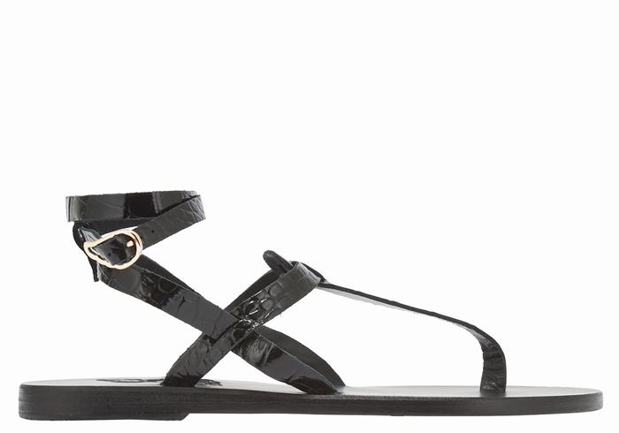 Women Ancient Greek Sandals Estia Ankle Strap Sandals Black | ULH352HJ