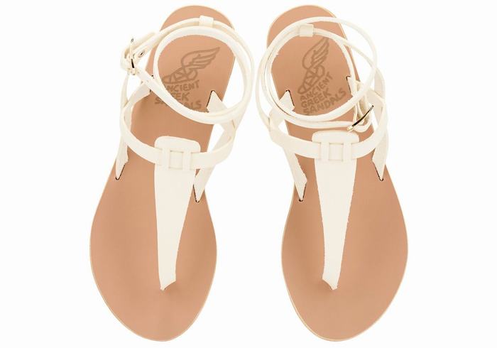 Women Ancient Greek Sandals Estia Leather Ankle Strap Sandals White | WJK462SH