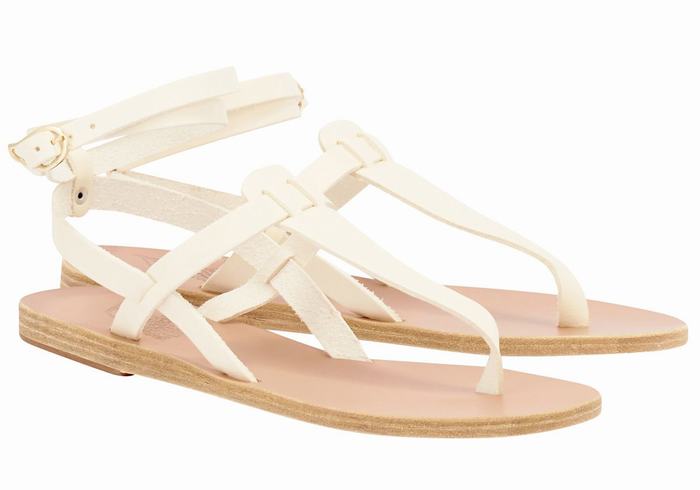 Women Ancient Greek Sandals Estia Leather Ankle Strap Sandals White | WJK462SH