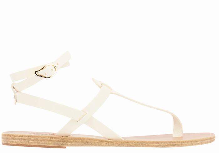 Women Ancient Greek Sandals Estia Leather Ankle Strap Sandals White | WJK462SH