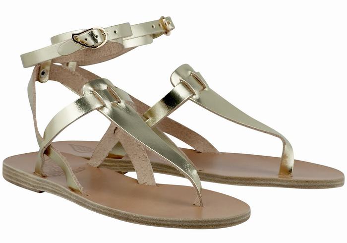 Women Ancient Greek Sandals Estia Leather Ankle Strap Sandals Gold White | YYY978DE