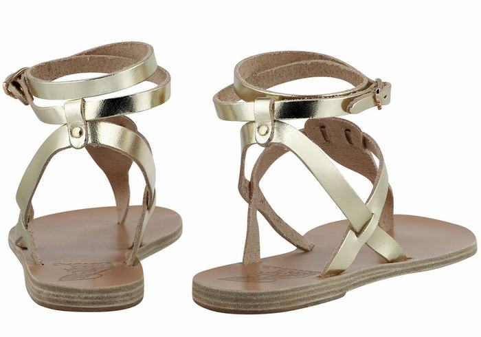 Women Ancient Greek Sandals Estia Leather Ankle Strap Sandals Gold White | YYY978DE