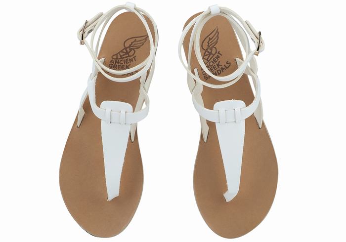 Women Ancient Greek Sandals Estia Leather Ankle Strap Sandals White | LER3681EK