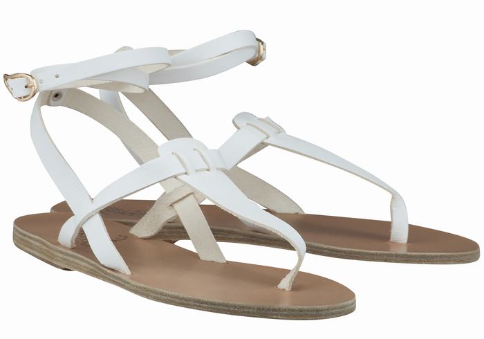 Women Ancient Greek Sandals Estia Leather Ankle Strap Sandals White | LER3681EK