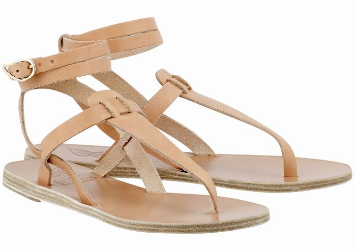 Women Ancient Greek Sandals Estia Leather Ankle Strap Sandals Beige | JGL2868SL