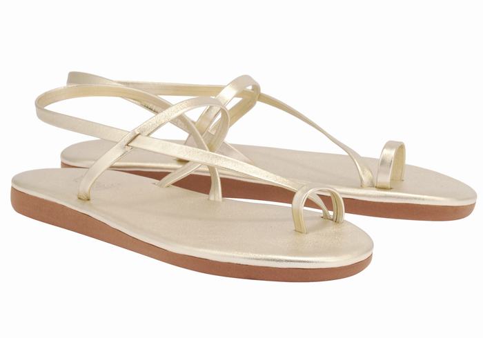 Women Ancient Greek Sandals Euterpe Toe-Post Sandals Gold White | QSQ3816GQ