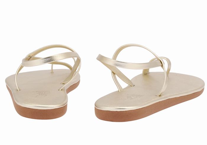 Women Ancient Greek Sandals Euterpe Toe-Post Sandals Gold White | QSQ3816GQ