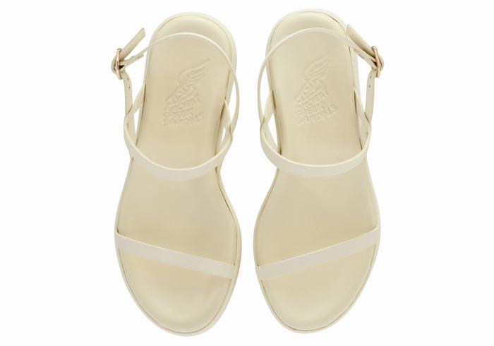 Women Ancient Greek Sandals Evriali Leather Platform Sandals White | GXK3858DR