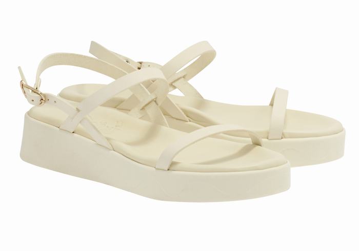 Women Ancient Greek Sandals Evriali Leather Platform Sandals White | GXK3858DR