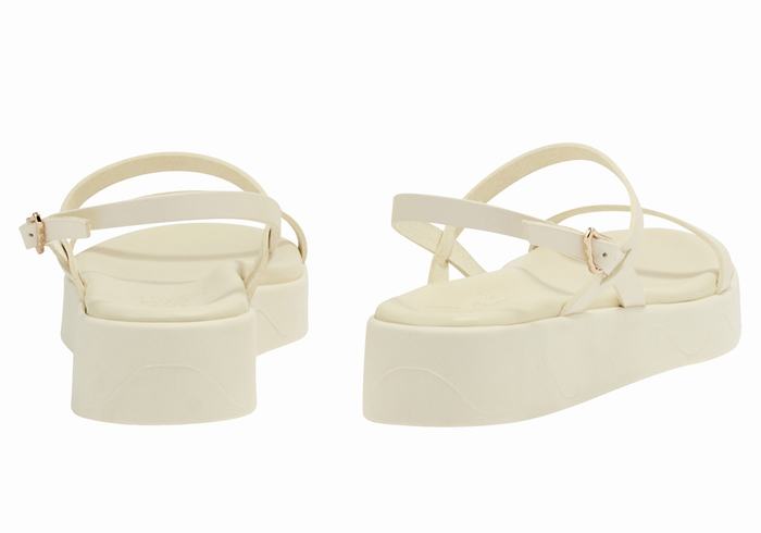 Women Ancient Greek Sandals Evriali Leather Platform Sandals White | GXK3858DR