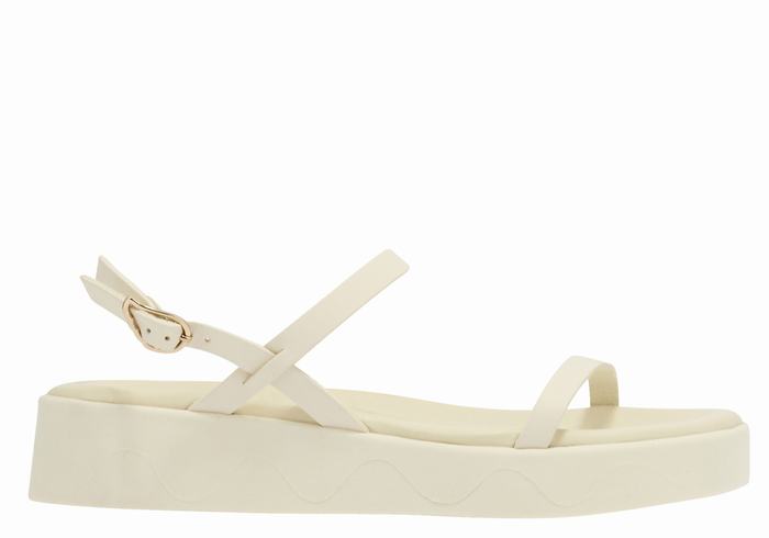 Women Ancient Greek Sandals Evriali Leather Platform Sandals White | GXK3858DR