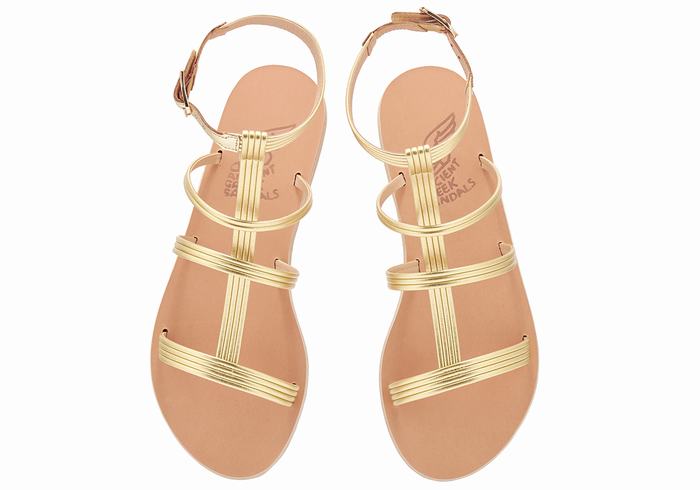 Women Ancient Greek Sandals Frigia Ankle Strap Sandals Gold | YWD8249PV