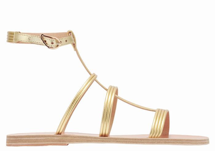 Women Ancient Greek Sandals Frigia Ankle Strap Sandals Gold | YWD8249PV