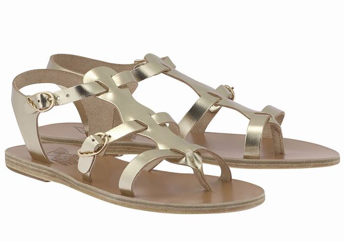 Women Ancient Greek Sandals Grace Kelly Leather Casual Sandals Gold White | TCZ2763EY