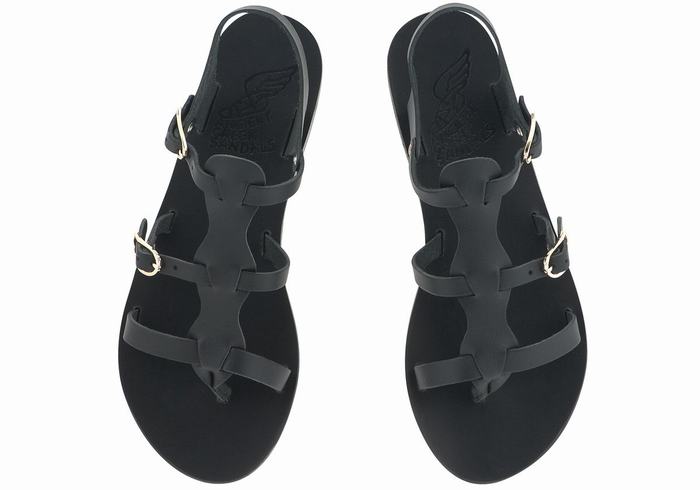 Women Ancient Greek Sandals Grace Kelly Leather Casual Sandals Black | NXC856HG