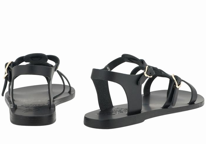 Women Ancient Greek Sandals Grace Kelly Leather Casual Sandals Black | NXC856HG