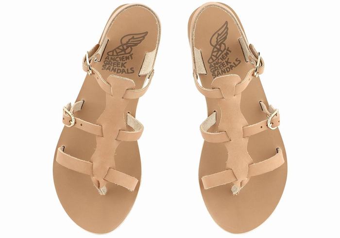 Women Ancient Greek Sandals Grace Kelly Leather Casual Sandals Beige | WQG1782SX