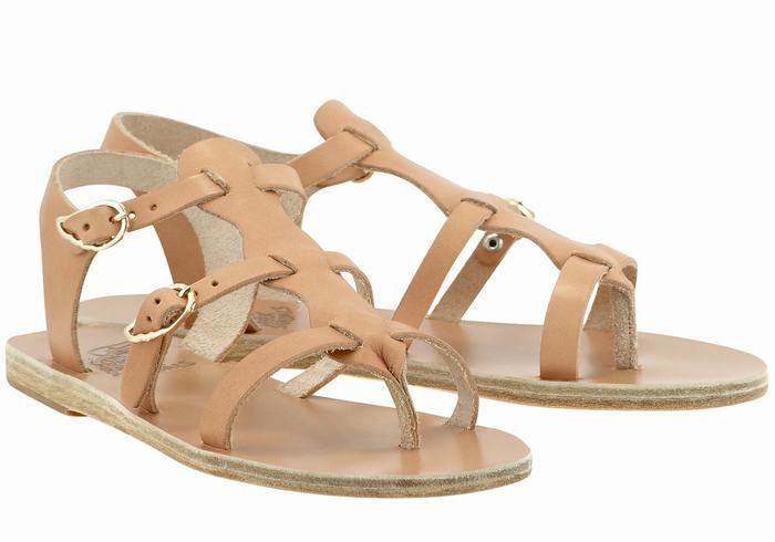 Women Ancient Greek Sandals Grace Kelly Leather Casual Sandals Beige | WQG1782SX