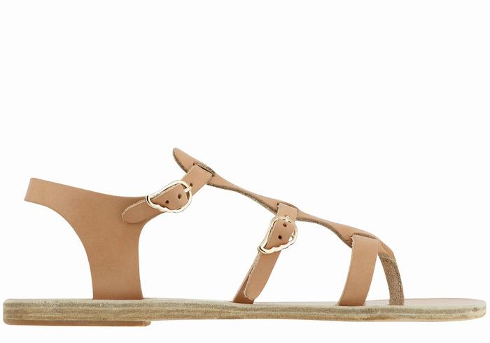 Women Ancient Greek Sandals Grace Kelly Leather Casual Sandals Beige | WQG1782SX