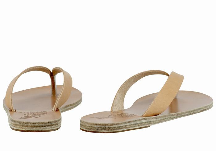 Women Ancient Greek Sandals Hera Leather Flip Flops Beige | JLG8393AO