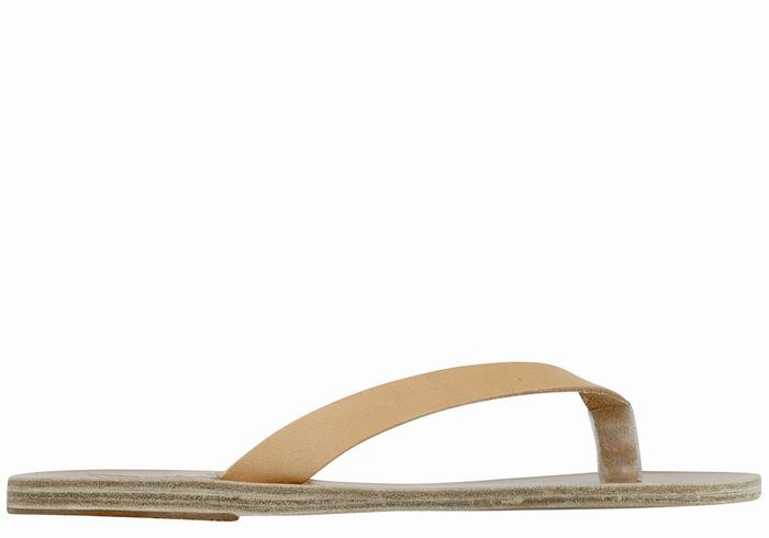 Women Ancient Greek Sandals Hera Leather Flip Flops Beige | JLG8393AO