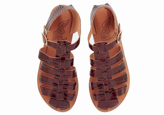 Women Ancient Greek Sandals Homeria Fisherman Sandals Dark Red Black | AOU2020LL