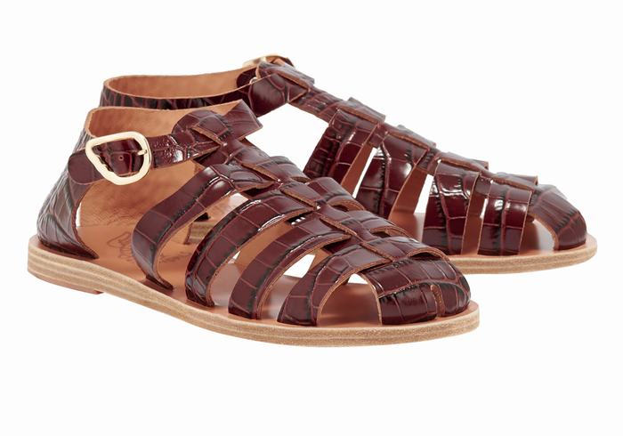 Women Ancient Greek Sandals Homeria Fisherman Sandals Dark Red Black | AOU2020LL