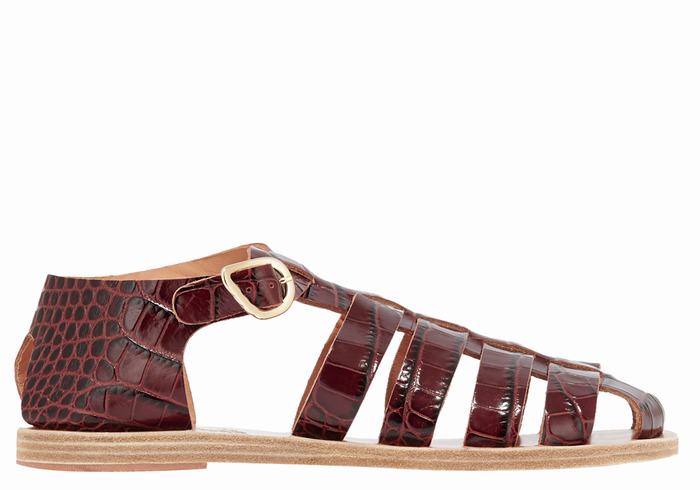 Women Ancient Greek Sandals Homeria Fisherman Sandals Dark Red Black | AOU2020LL