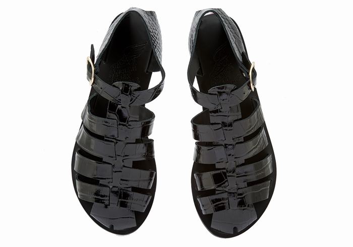 Women Ancient Greek Sandals Homeria Fisherman Sandals Black | PDO4356SL