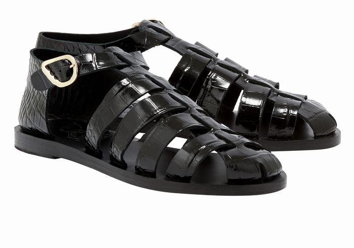 Women Ancient Greek Sandals Homeria Fisherman Sandals Black | PDO4356SL