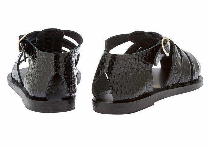 Women Ancient Greek Sandals Homeria Fisherman Sandals Black | PDO4356SL