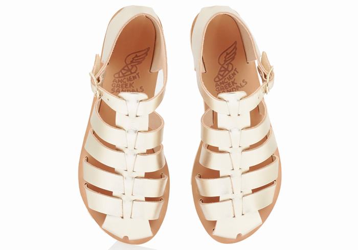 Women Ancient Greek Sandals Homeria Fisherman Sandals Gold White | XOI9917HY