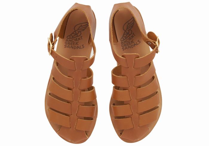 Women Ancient Greek Sandals Homeria Leather Fisherman Sandals Dark Brown | KJQ1128CI