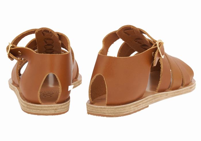 Women Ancient Greek Sandals Homeria Leather Fisherman Sandals Dark Brown | KJQ1128CI