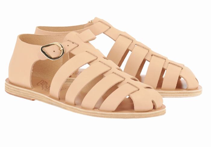 Women Ancient Greek Sandals Homeria Leather Fisherman Sandals Beige | TDN453WV